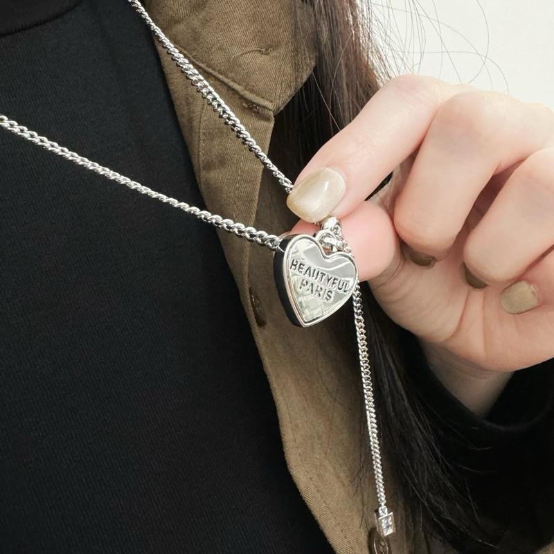 現貨 實拍 雙面字母愛心項鍊 鈦鋼 抽拉鍊 短項鍊 長項鍊 韓系 SN127-細節圖7