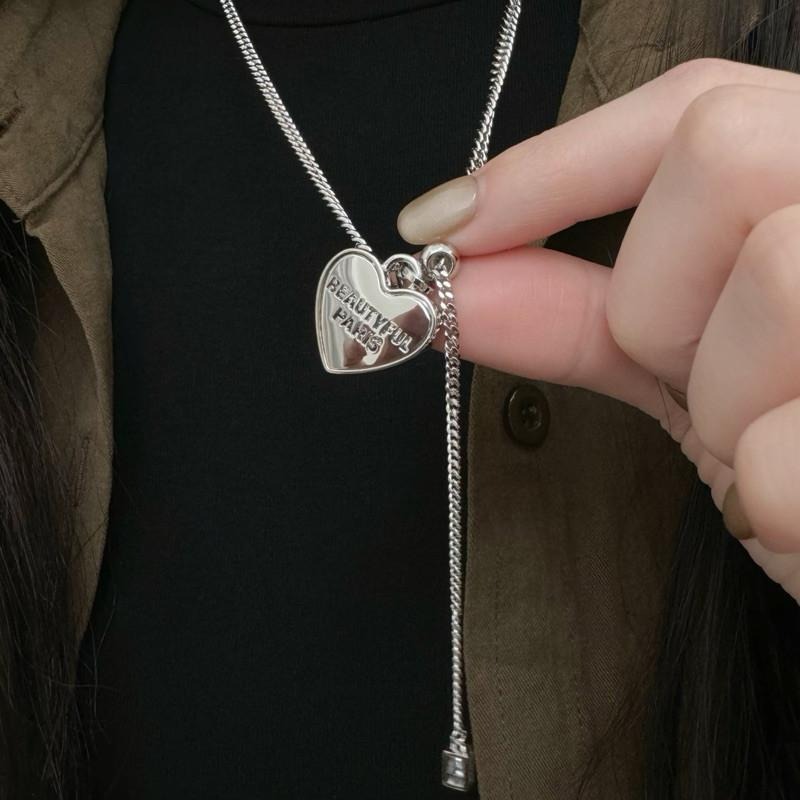 現貨 實拍 雙面字母愛心項鍊 鈦鋼 抽拉鍊 短項鍊 長項鍊 韓系 SN127-細節圖8