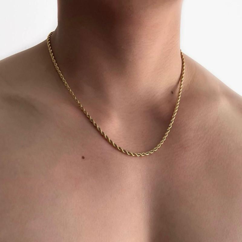 現貨 金色 2/3/6mm 扭轉麻花線條 項鍊 短項鍊 鈦鋼 男 美式-細節圖2