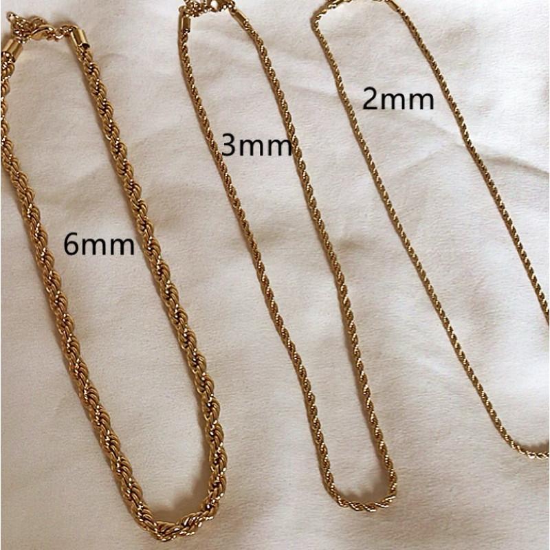 現貨 金色 2/3/6mm 扭轉麻花線條 項鍊 短項鍊 鈦鋼 男 美式-細節圖3