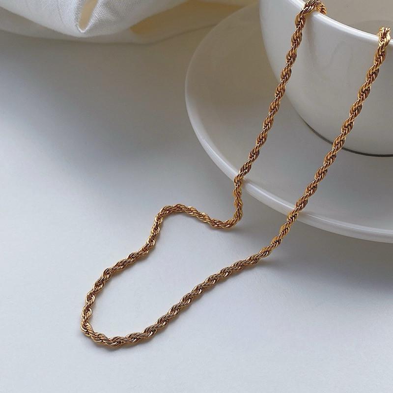 現貨 金色 2/3/6mm 扭轉麻花線條 項鍊 短項鍊 鈦鋼 男 美式-細節圖7