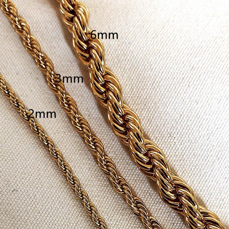 現貨 金色 2/3/6mm 扭轉麻花線條 項鍊 短項鍊 鈦鋼 男 美式-細節圖8