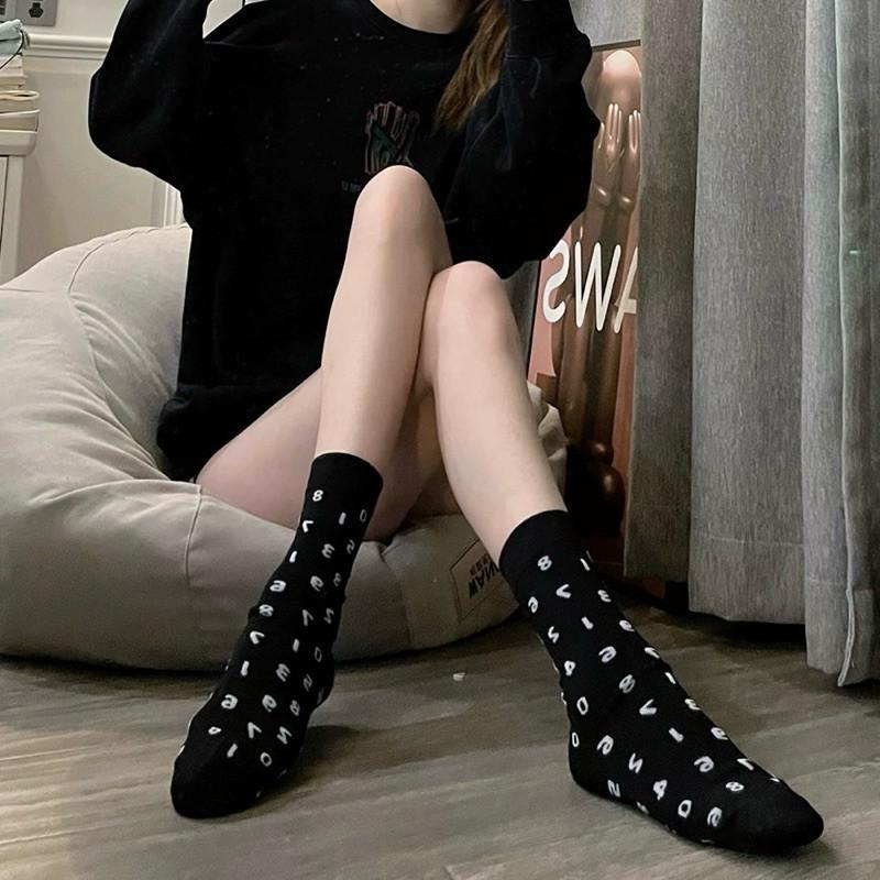 現貨 2色 滿版數字 中筒襪 長襪 短襪 黑白 運動 潮流 ins 男 女-細節圖5