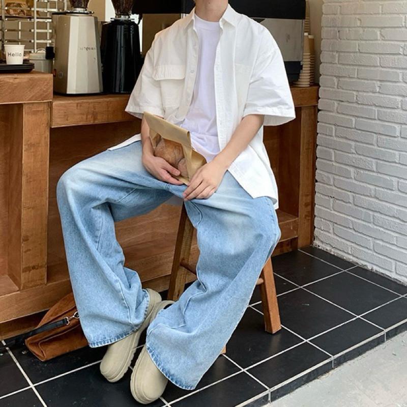 現貨 2色 挺料雙口袋 短版襯衫 短袖 上衣 男 挺版 質感 韓系-細節圖7