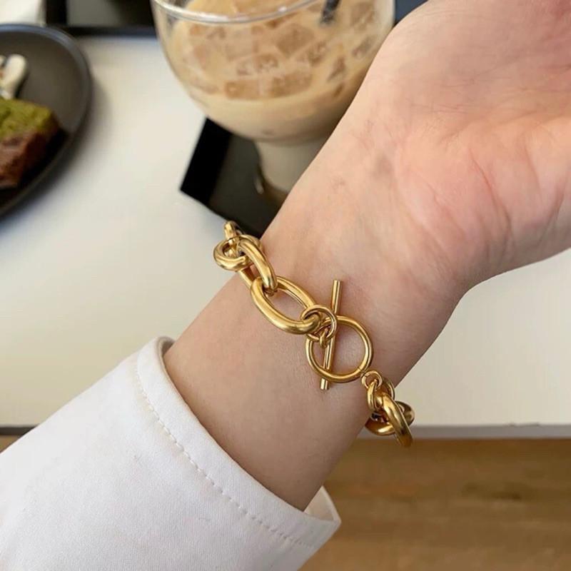 現貨 金色 OT扣環 粗鍊 橢圓 手鍊 歐美 美式 單鍊 男 女-細節圖2