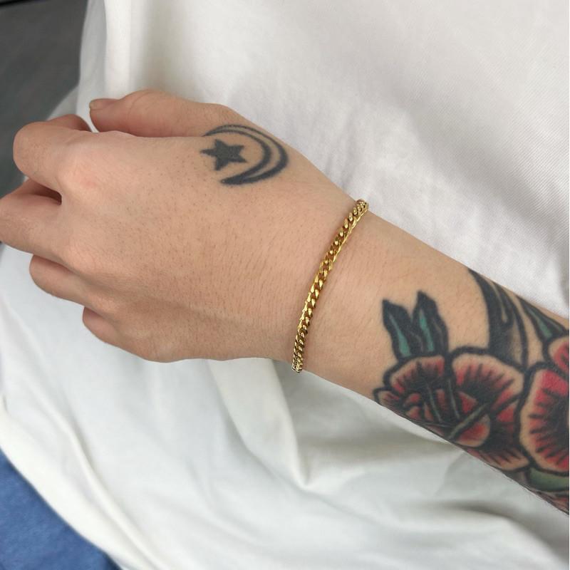 現貨 實拍 經典六面磨古巴鏈 鈦鋼 男生項鍊 手鍊 金色-細節圖2