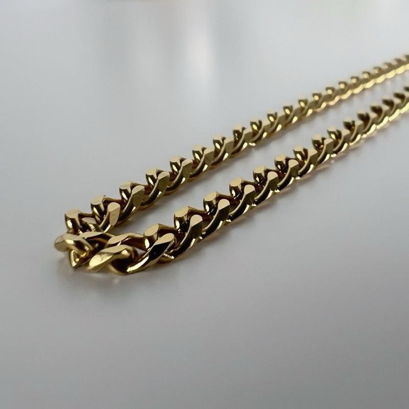 現貨 實拍 經典六面磨古巴鏈 鈦鋼 男生項鍊 手鍊 金色-細節圖4