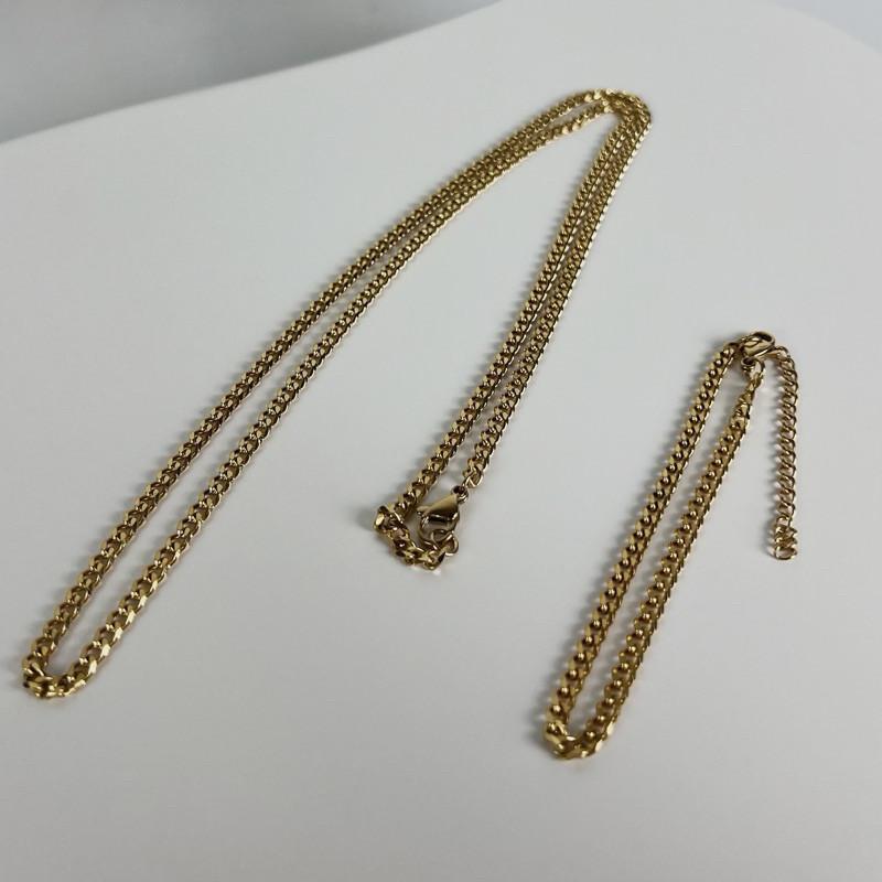 現貨 實拍 經典六面磨古巴鏈 鈦鋼 男生項鍊 手鍊 金色-細節圖5