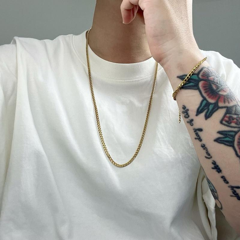 現貨 實拍 經典六面磨古巴鏈 鈦鋼 男生項鍊 手鍊 金色-細節圖7