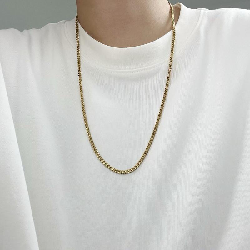 現貨 實拍 經典六面磨古巴鏈 鈦鋼 男生項鍊 手鍊 金色-細節圖8