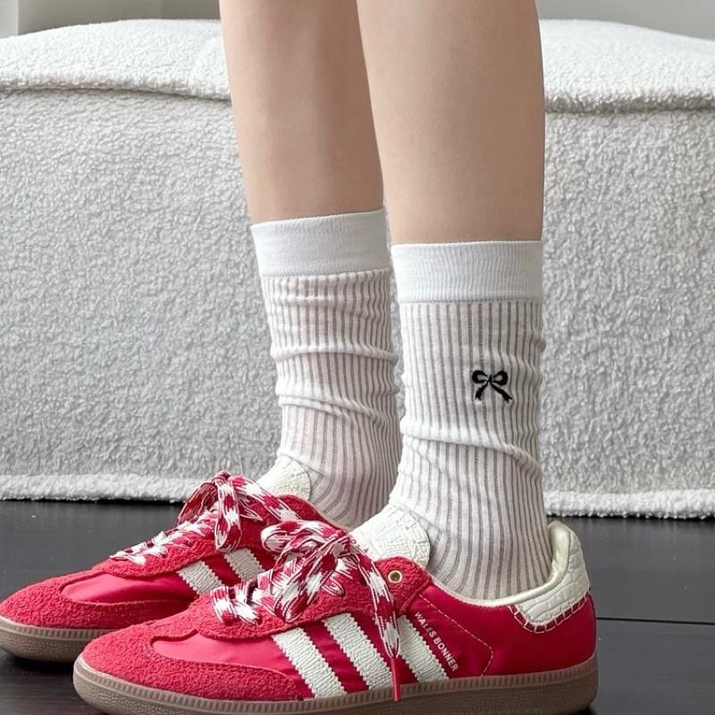 現貨 5色 簡約蝴蝶結 中筒襪 長襪 芭蕾舞襪 透氣 薄襪 黑白 韓系 蝴蝶結-細節圖7