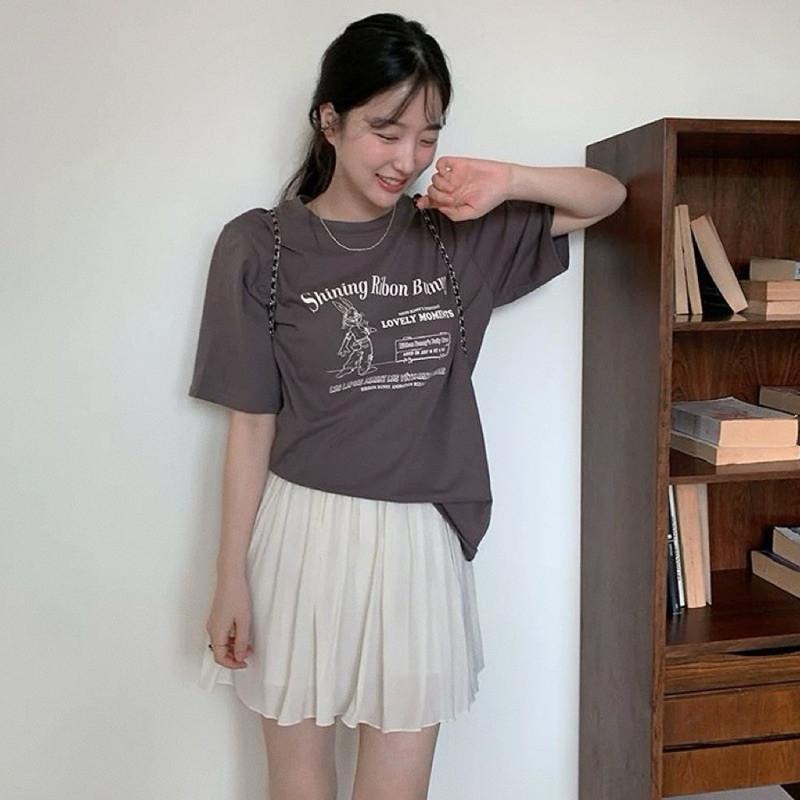 現貨 實拍 韓國製 灰咖 Ribon Bunny 兔子哥 短tee 短袖 上衣 字母 情侶 ST023_1-細節圖2