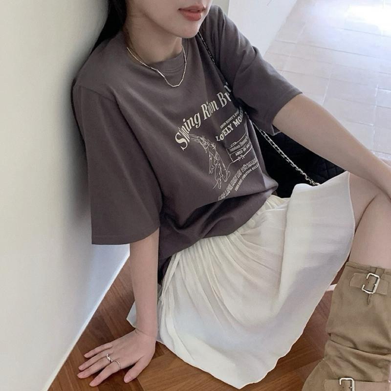 現貨 實拍 韓國製 灰咖 Ribon Bunny 兔子哥 短tee 短袖 上衣 字母 情侶 ST023_1-細節圖3