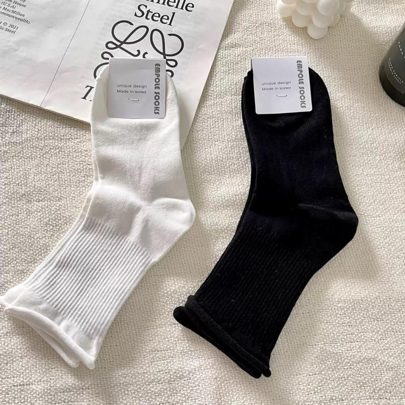 現貨 2色 小捲邊 素面 中筒襪 楊冪同款 短襪 細羅紋 素色 襪子 小腿襪-細節圖2