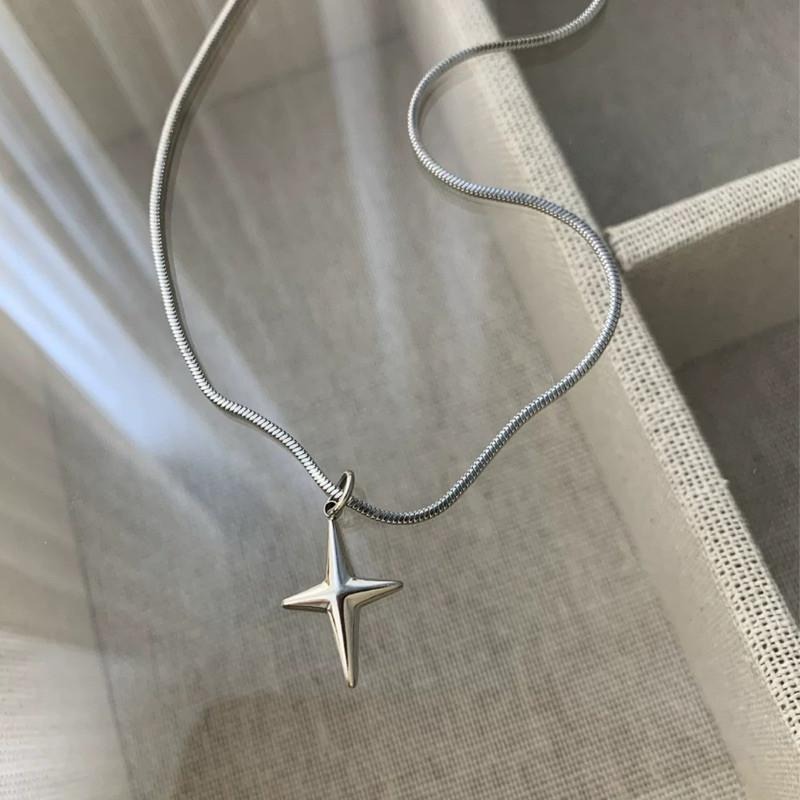 現貨 十字芒星 鈦鋼 項鍊 蛇骨 單墜 墜飾 短鍊 男 飾品 不鏽鋼 SN140-細節圖3