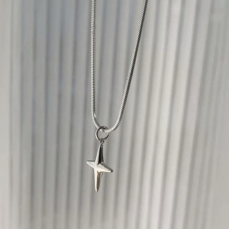 現貨 十字芒星 鈦鋼 項鍊 蛇骨 單墜 墜飾 短鍊 男 飾品 不鏽鋼 SN140-細節圖4