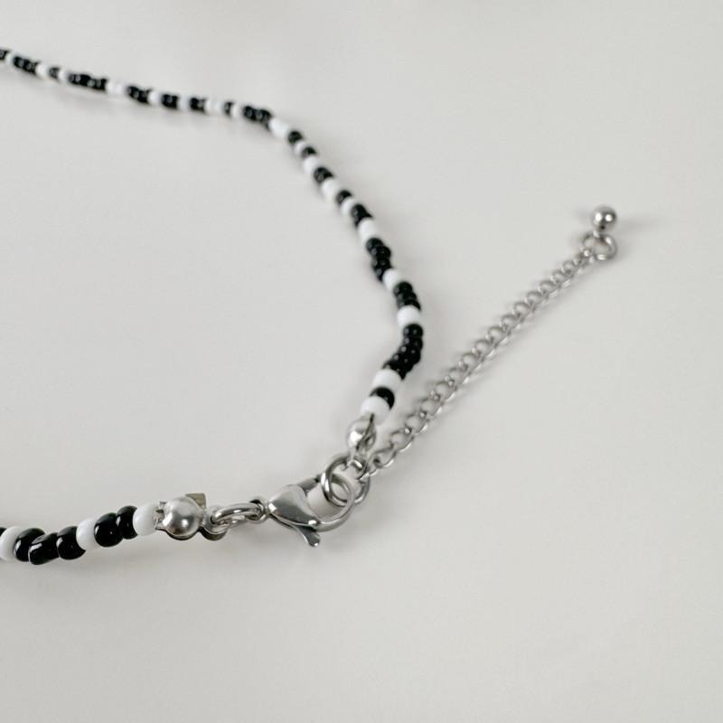 現貨實拍 韓國同款 自訂款 黑白串珠 項鍊 男 韓系 彈力繩 鎖骨鏈 SN130-細節圖5