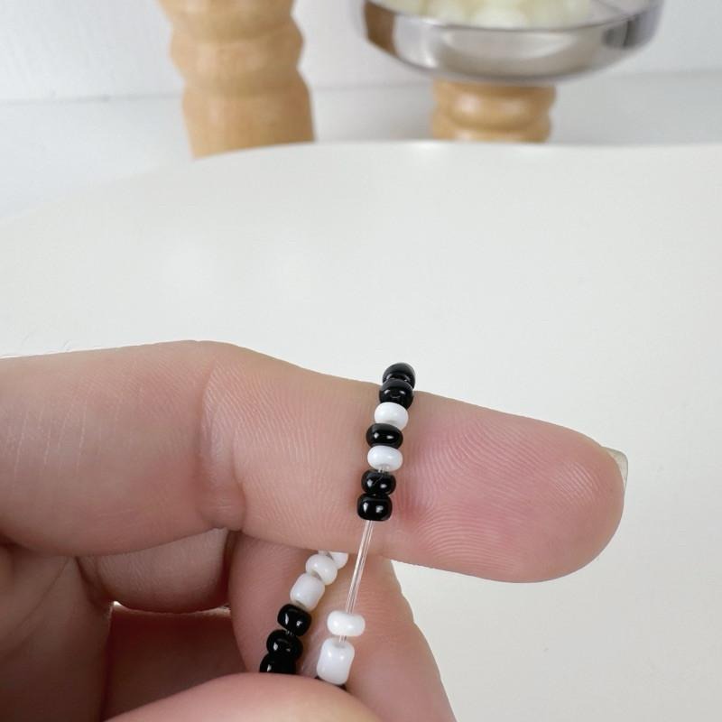 現貨實拍 韓國同款 自訂款 黑白串珠 項鍊 男 韓系 彈力繩 鎖骨鏈 SN130-細節圖6