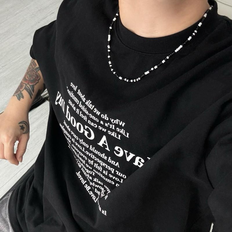 現貨實拍 韓國同款 自訂款 黑白串珠 項鍊 男 韓系 彈力繩 鎖骨鏈 SN130-細節圖7