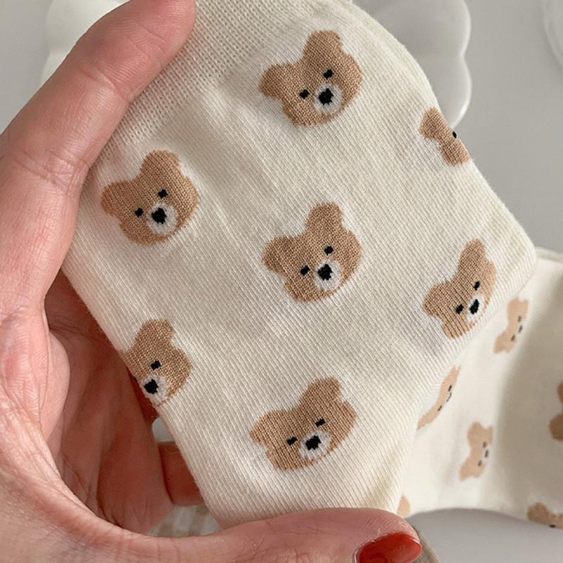 現貨 小熊短襪 滿版 熊熊 大頭熊 中筒襪 花色 女襪 可愛 絨毛小熊-細節圖5