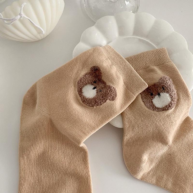 現貨 小熊短襪 滿版 熊熊 大頭熊 中筒襪 花色 女襪 可愛 絨毛小熊-細節圖7