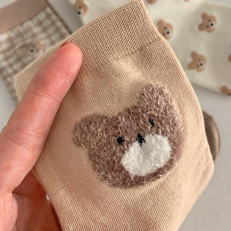 現貨 小熊短襪 滿版 熊熊 大頭熊 中筒襪 花色 女襪 可愛 絨毛小熊-細節圖8