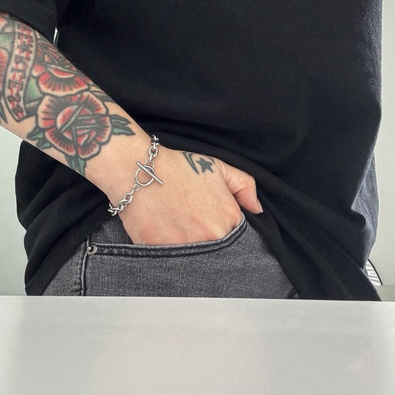 現貨 實拍 3size 小橢圓 OT釦 手鍊 男 女 鈦鋼 手鏈 粗鍊-細節圖2