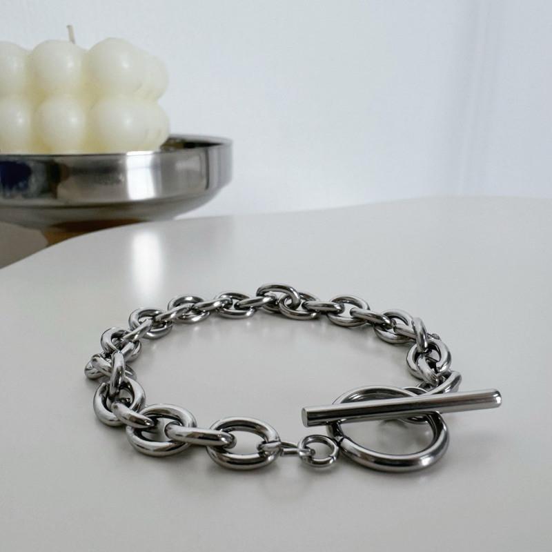 現貨 實拍 3size 小橢圓 OT釦 手鍊 男 女 鈦鋼 手鏈 粗鍊-細節圖4