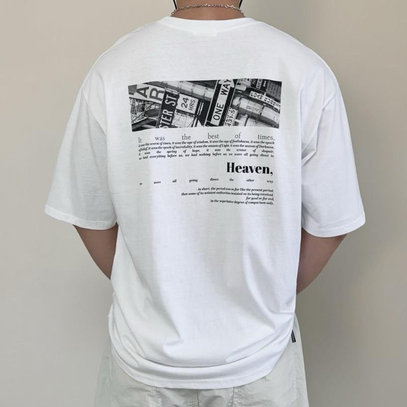 現貨 實拍 韓國製 白色 01 Heaven 短袖 上衣 短t 潮t 男上衣 黑白 大圖 ST020_1-細節圖7