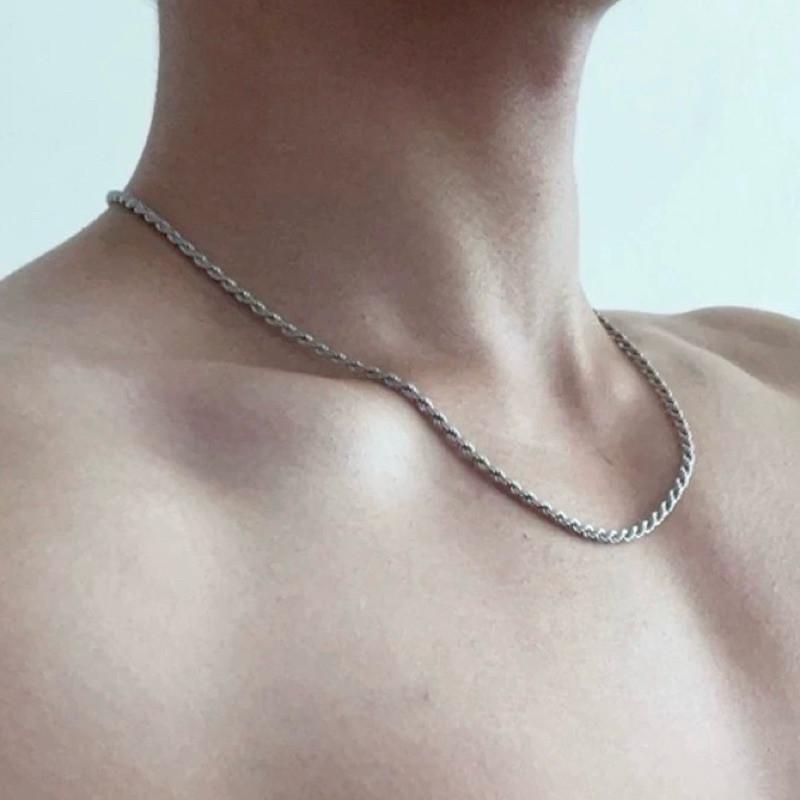 現貨 銀3/6mm 扭轉麻花 線條 項鍊 鈦鋼 短項鍊 歐美 單鍊-細節圖2