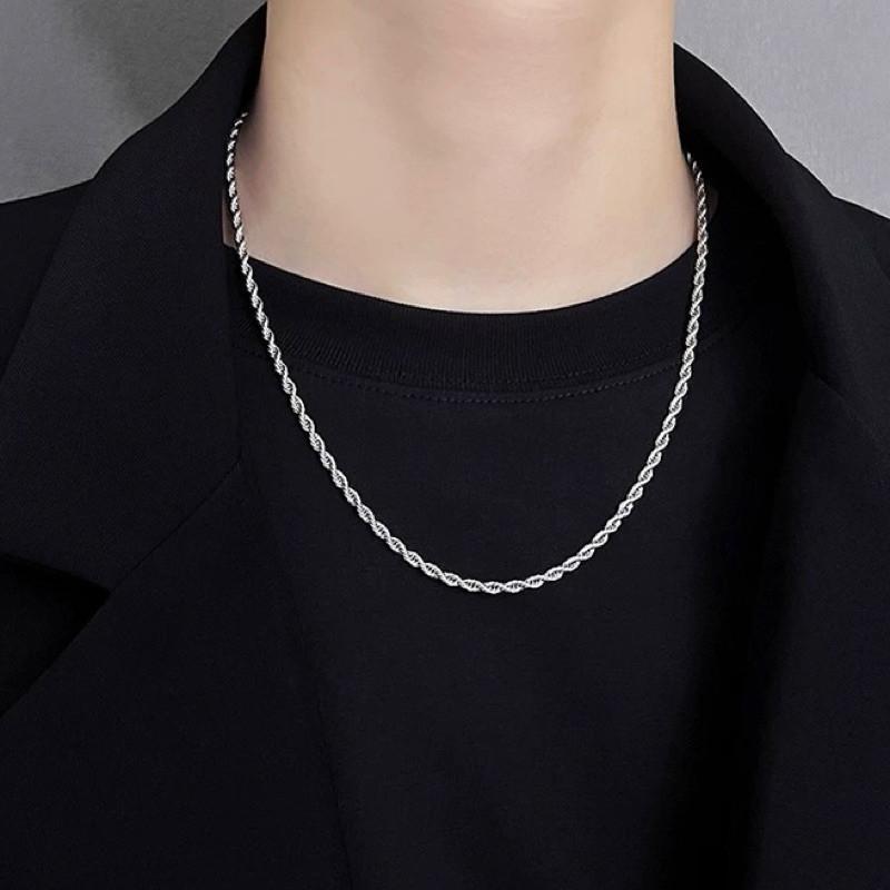 現貨 銀3/6mm 扭轉麻花 線條 項鍊 鈦鋼 短項鍊 歐美 單鍊-細節圖3