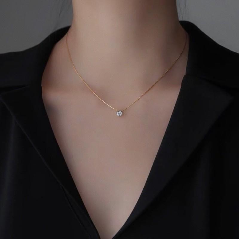 最後 現貨 出清價 金色 小爪鑽 項鍊 鈦鋼 小鑽 亮鑽 鎖骨鏈 短項鍊-細節圖2