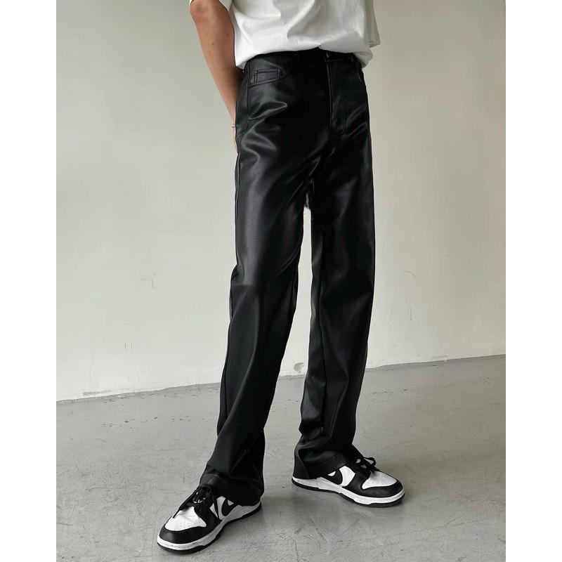 現貨 單品實拍 型男直筒皮褲 長褲 皮革 男生-細節圖2