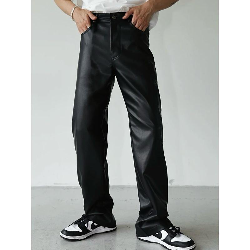 現貨 單品實拍 型男直筒皮褲 長褲 皮革 男生-細節圖8