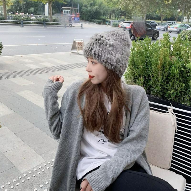 現貨 2色 毛絨絨護耳帽 兔毛 針織 毛帽 護耳帽 雪帽-細節圖3