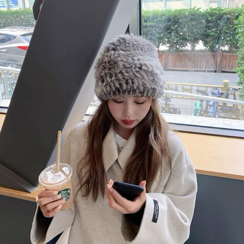 現貨 2色 毛絨絨護耳帽 兔毛 針織 毛帽 護耳帽 雪帽-細節圖4