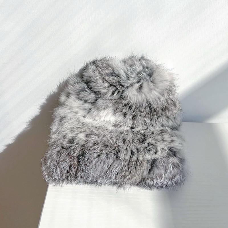 現貨 2色 毛絨絨護耳帽 兔毛 針織 毛帽 護耳帽 雪帽-細節圖5