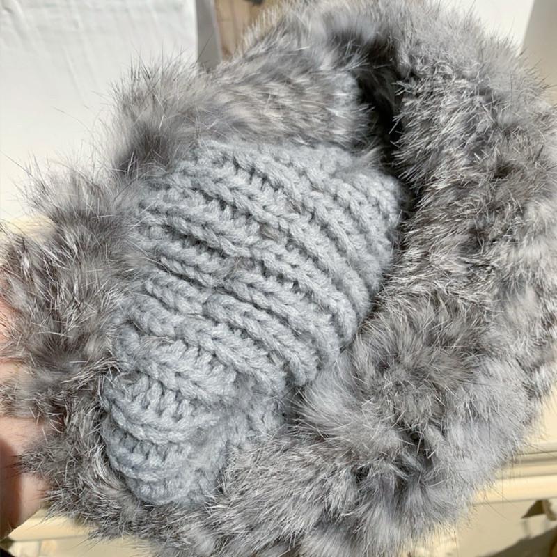 現貨 2色 毛絨絨護耳帽 兔毛 針織 毛帽 護耳帽 雪帽-細節圖6