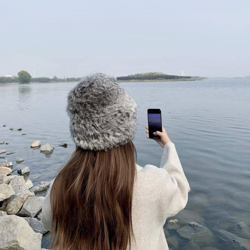 現貨 2色 毛絨絨護耳帽 兔毛 針織 毛帽 護耳帽 雪帽-細節圖7