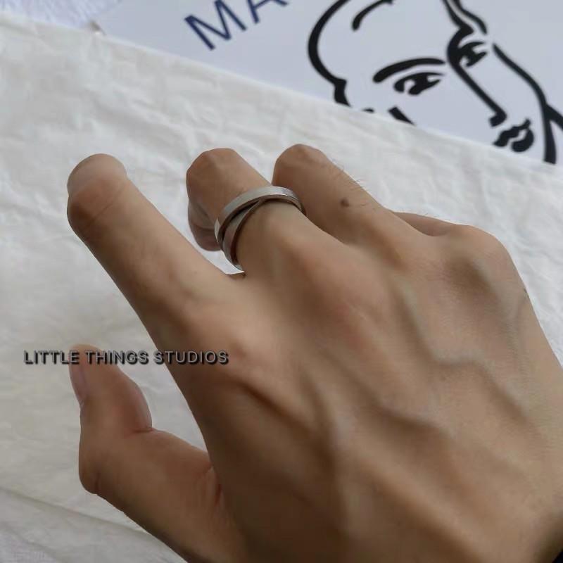 最後現貨出清價 雙環戒指 鈦鋼 對戒 情侶 多環戒 素面 焦慮戒指-細節圖5