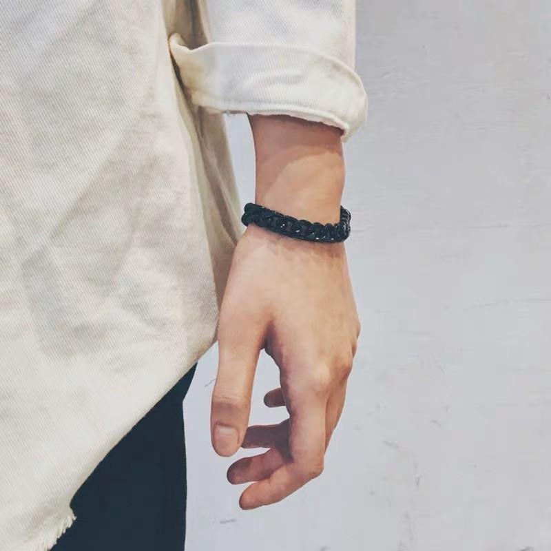 現貨 黑色元素 黑色 麻花 手鏈 手鍊 鈦鋼 男生 簡約-細節圖8