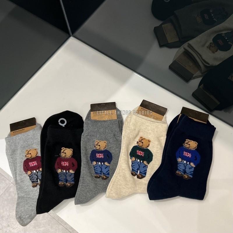 最後現貨出清價 實拍 dseing korea 復古小熊長襪 國旗 熊熊 中筒襪-細節圖2