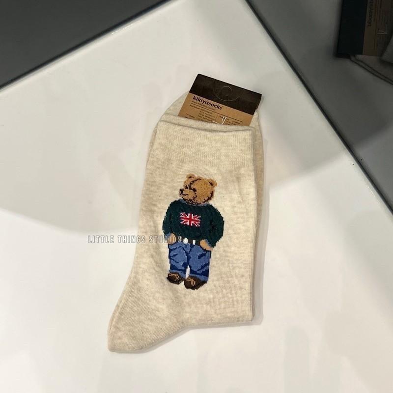 最後現貨出清價 實拍 dseing korea 復古小熊長襪 國旗 熊熊 中筒襪-細節圖4