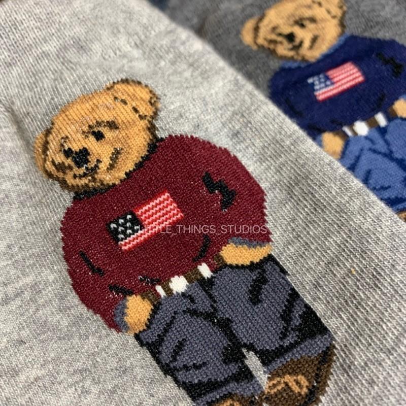 最後現貨出清價 實拍 dseing korea 復古小熊長襪 國旗 熊熊 中筒襪-細節圖5