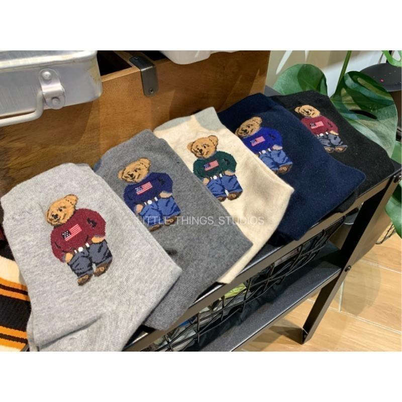 最後現貨出清價 實拍 dseing korea 復古小熊長襪 國旗 熊熊 中筒襪-細節圖7