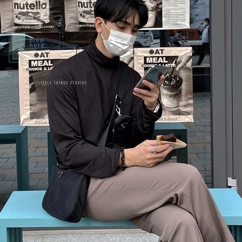 最後現貨出清價 內文實拍 黑白design Korea 堆堆領高領上衣 長袖 內搭 男-細節圖8