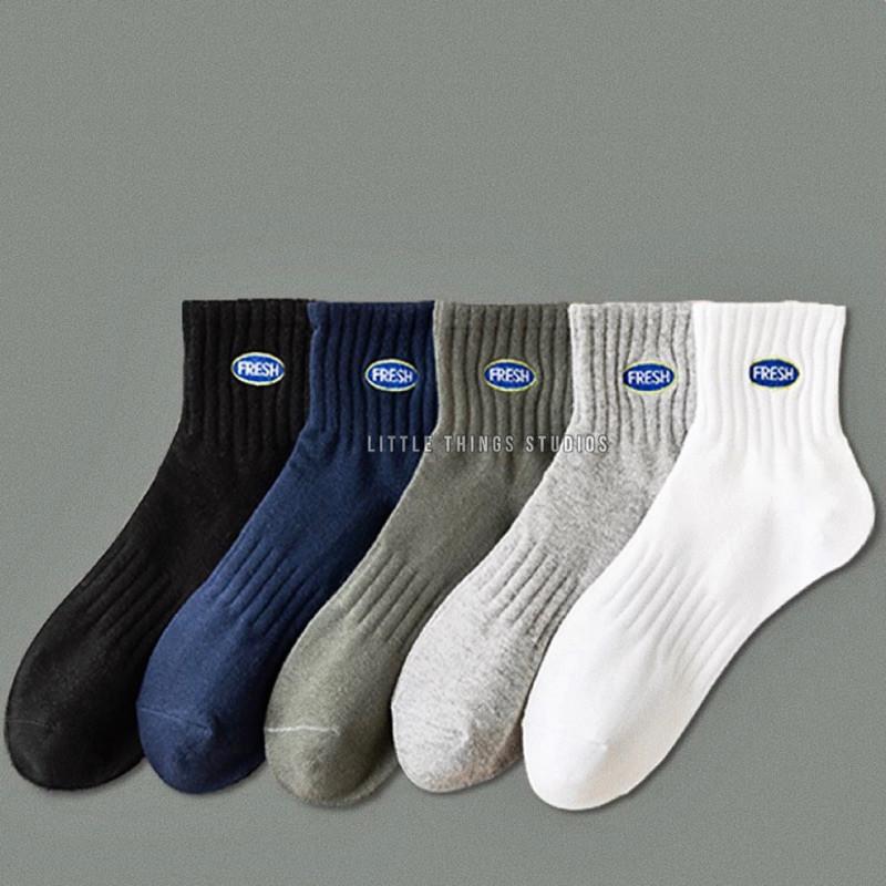 現貨 5色 FRESH 運動 男襪 純棉 吸汗 字母 標誌 短襪-細節圖8
