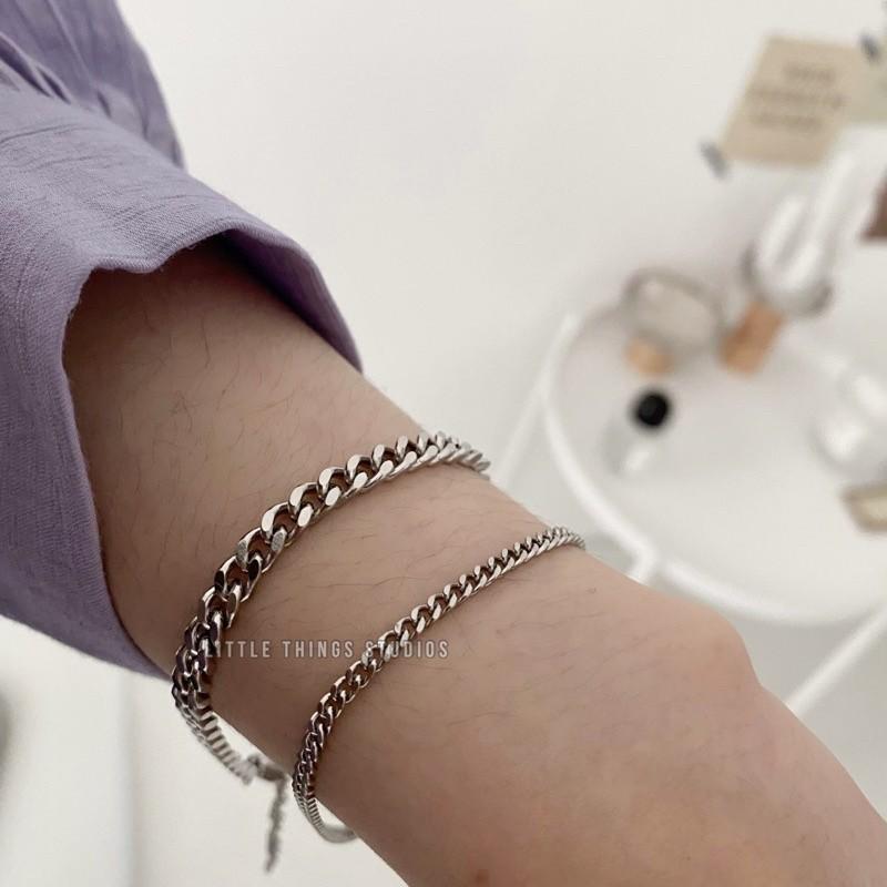 現貨 實拍 鈦鋼側磨手鍊 細鍊 銀色 男 女-細節圖4