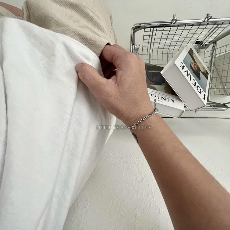現貨 實拍 鈦鋼側磨手鍊 細鍊 銀色 男 女-細節圖6