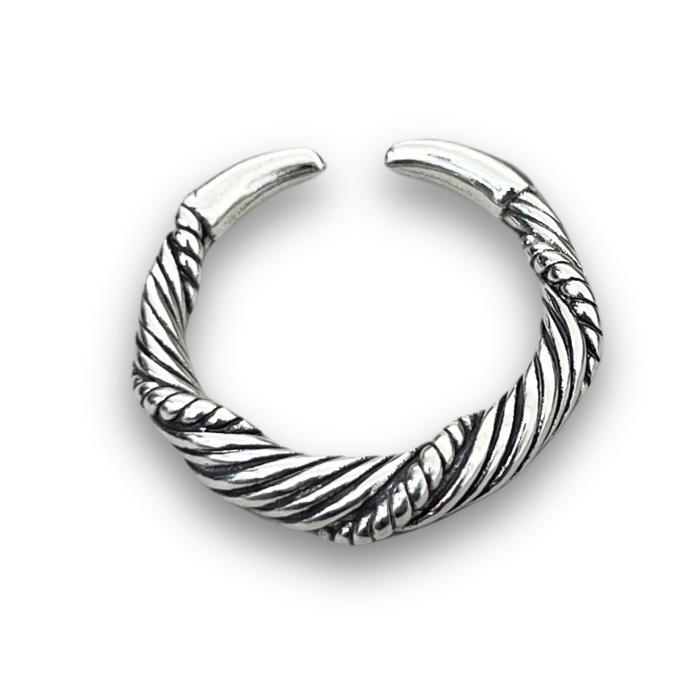 仿舊 戒指 男戒 開口戒 復古 現貨 實拍 牛角 麻花 純銀 仿舊 編織 戒圍可調 男 女 麻花戒指 泰國 SR073-細節圖4